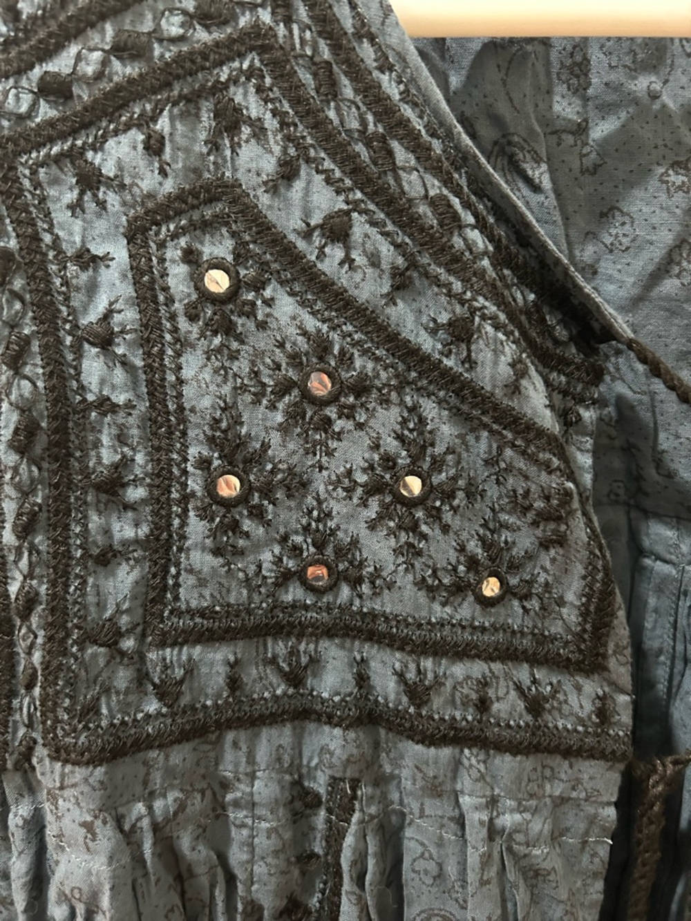 Free People Slate Blue Embroidered Open-Front top - Picture 3 of 7